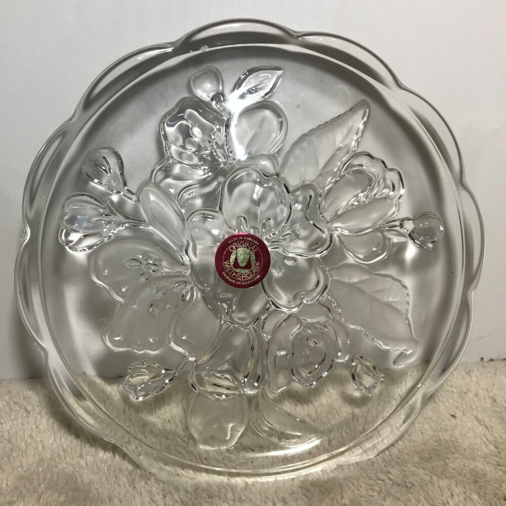 Waltherglas Crystal Plate Floral Serving Desserts Made in Germany 6.25 Inches